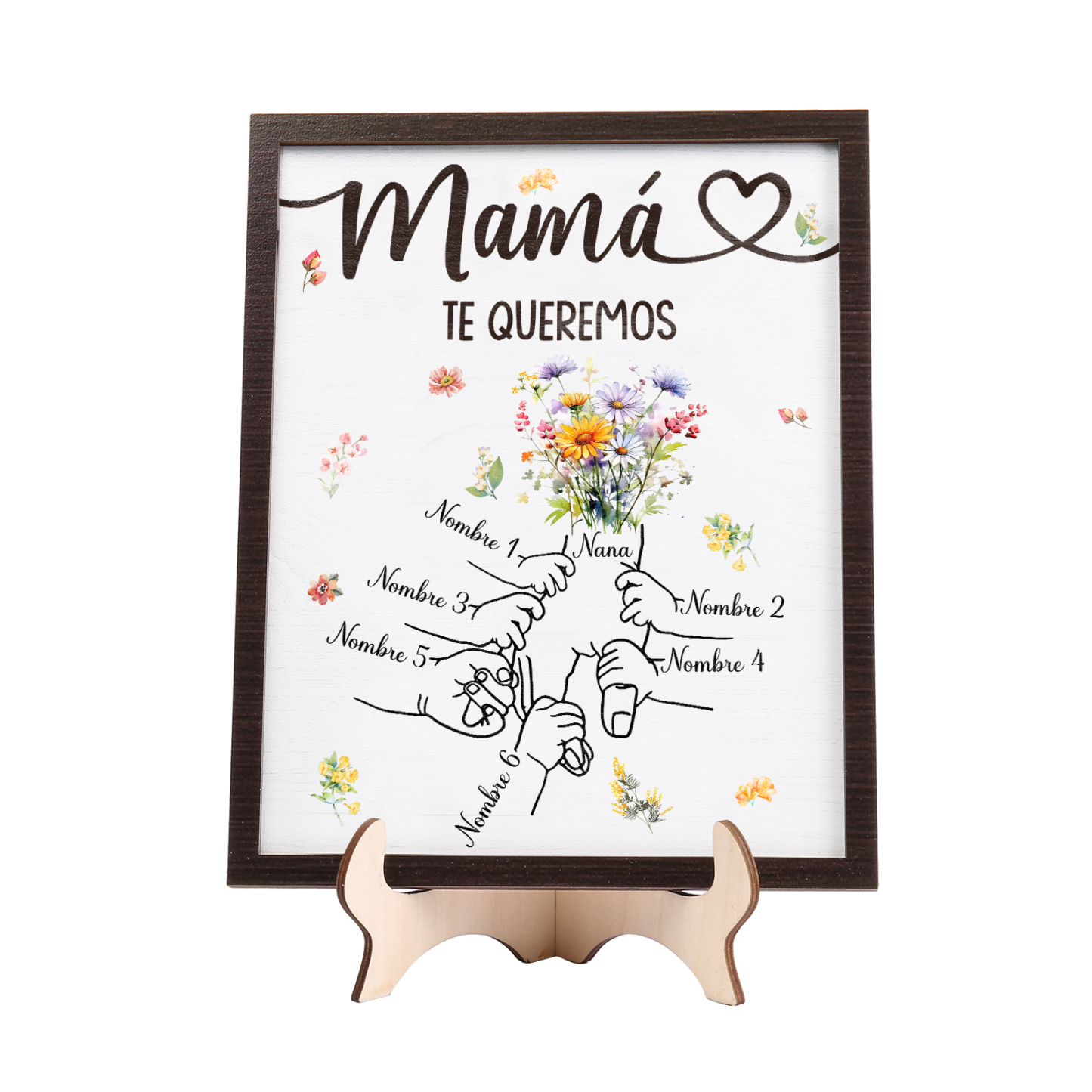 A mi mamá-Adorno 6 nombres y 1 texto personalizados decoración de madera mano con mano | Jessemade