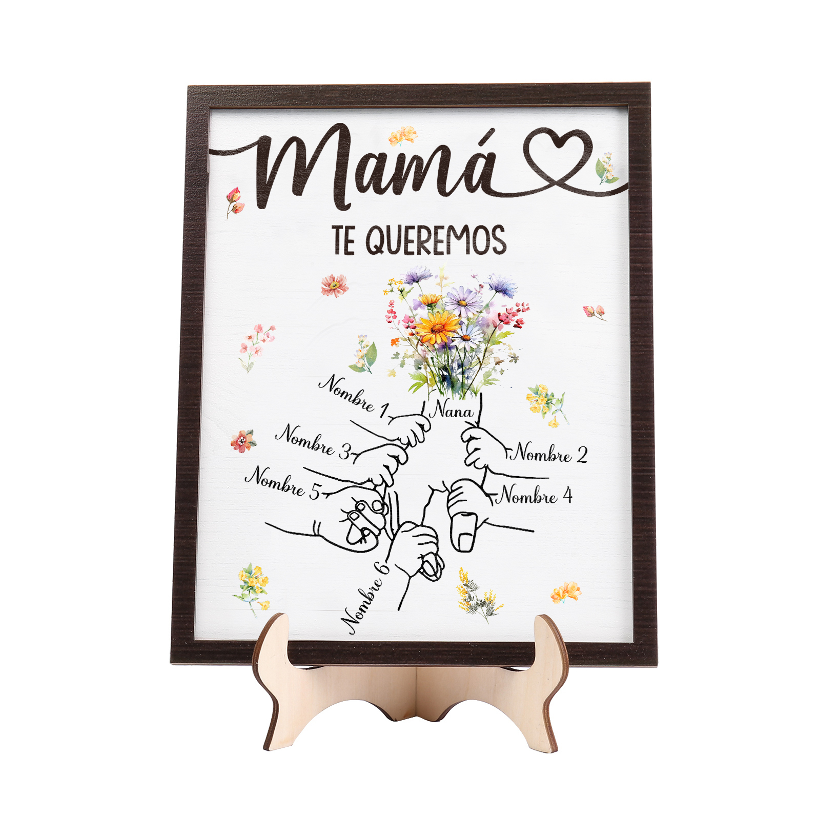 A mi mamá-Adorno 6 nombres y 1 texto personalizados decoración de madera mano con mano | Jessemade
