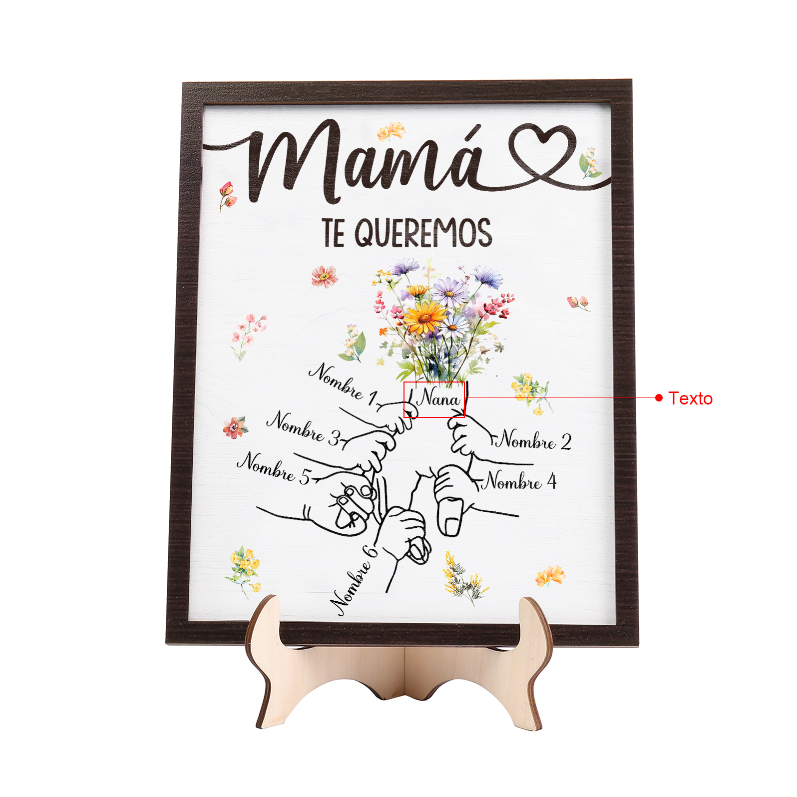 A mi mamá-Adorno 6 nombres y 1 texto personalizados decoración de madera mano con mano | Jessemade