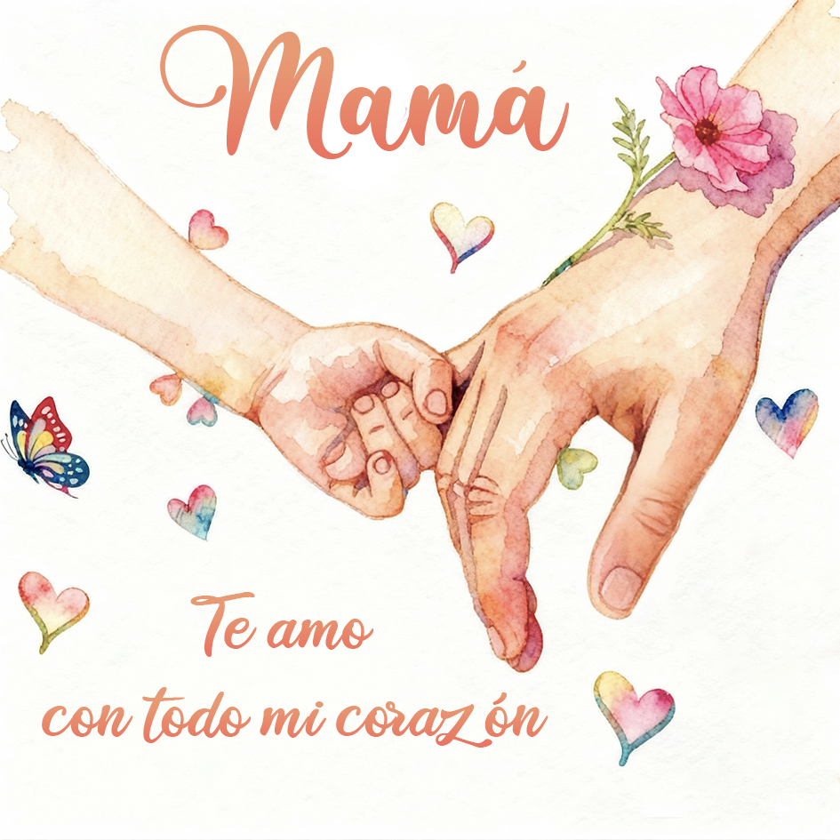 Tarjeta para mamá – Manos en forma de corazón Familia