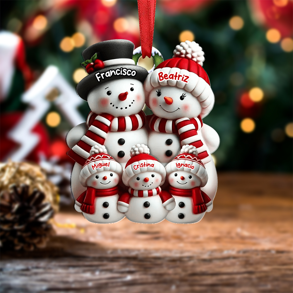 Adorno para el árbol de Navidad - Familia de muñecos de nieve personalizada con nombres