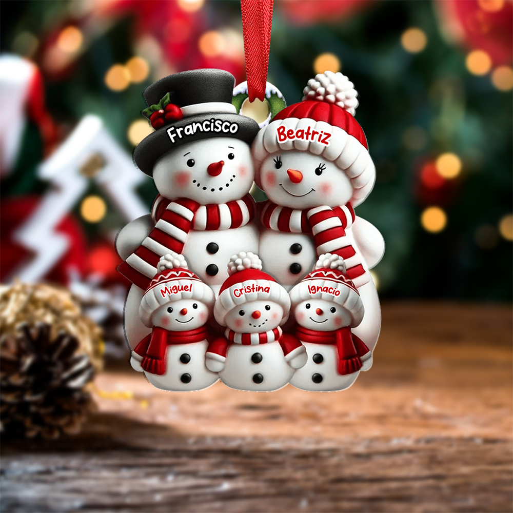 Adorno para el árbol de Navidad - Familia de muñecos de nieve personalizada con nombres