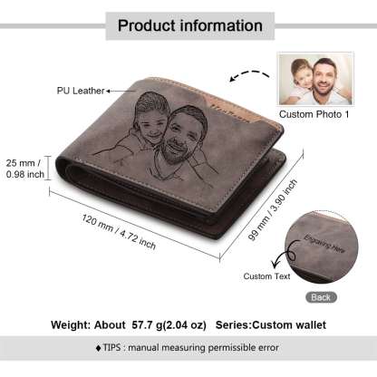 Kit de regalo-Llavero, cartera y bolígrafo con fecha y texto personalizados con 2 fotos para hombre