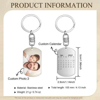 Kit de regalo-Llavero, cartera y bolígrafo con fecha y texto personalizados con 2 fotos para hombre