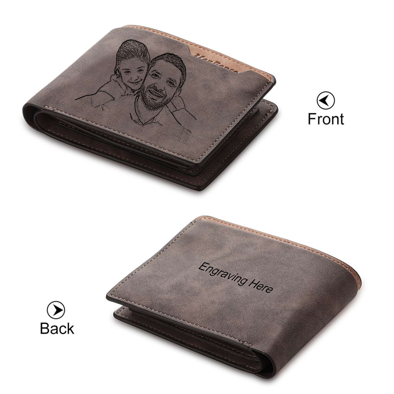Kit de regalo-Llavero, cartera y bolígrafo con fecha y texto personalizados con 2 fotos para hombre