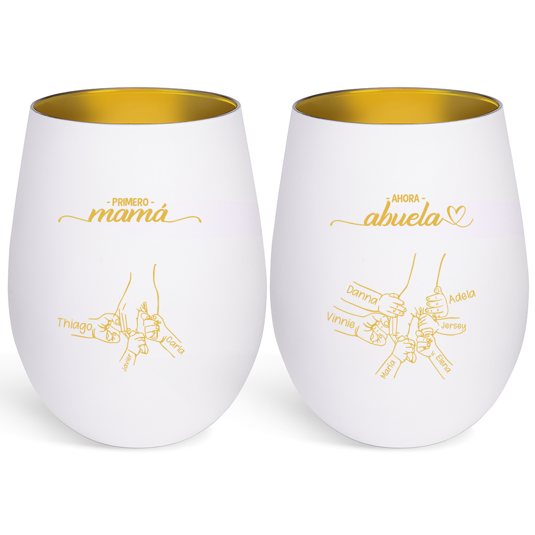 Portavelas de cristal personalizado con mano, con los nombres de 2 a 14 niños: primero mamá, ahora abuela