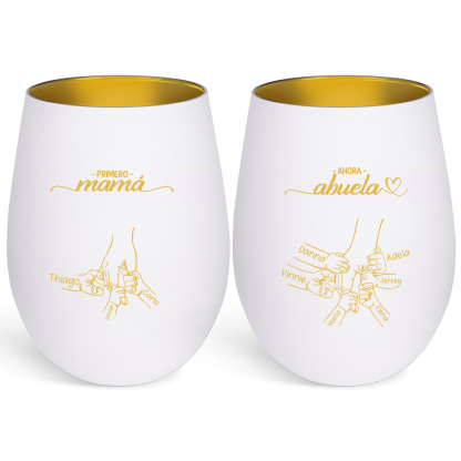 Portavelas de cristal personalizado con mano, con los nombres de 2 a 14 niños: primero mamá, ahora abuela