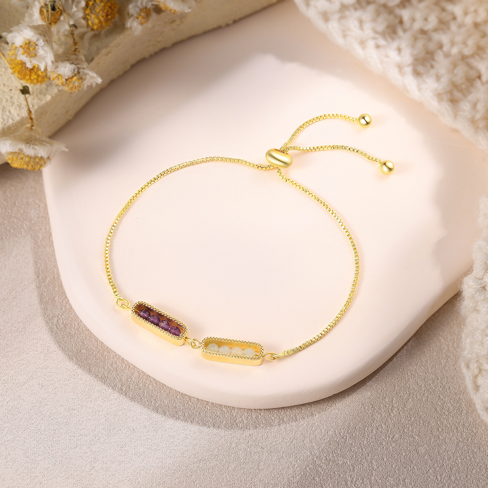 Pulsera personalizada con barra y piedra de nacimiento, ajustable y de diseño minimalista