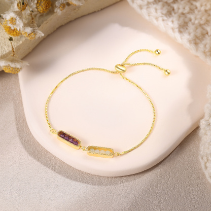 Pulsera personalizada con barra y piedra de nacimiento, ajustable y de diseño minimalista