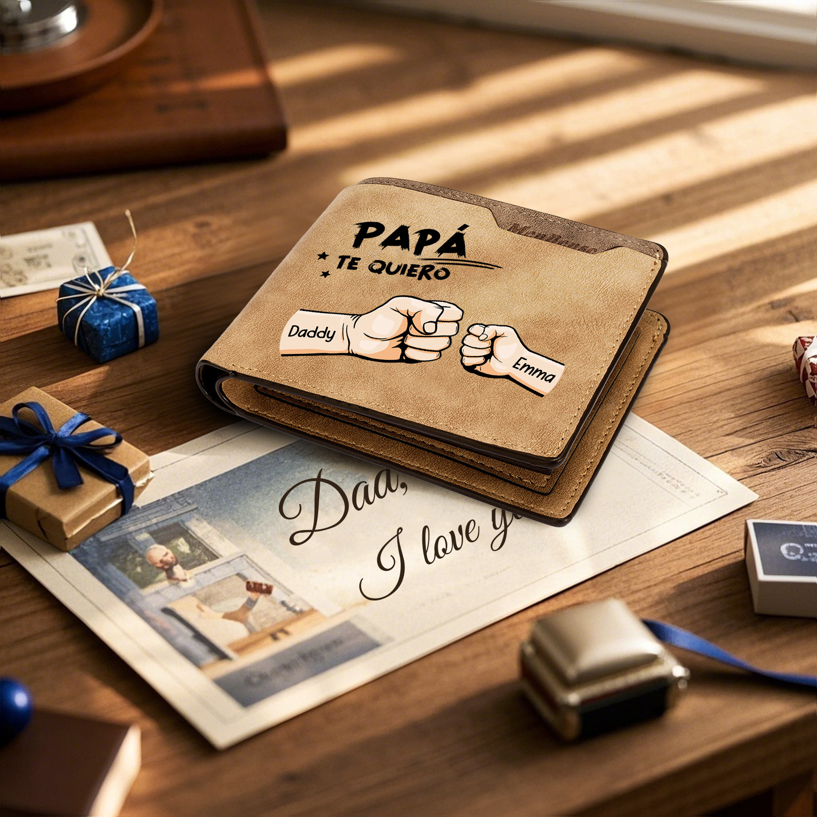 Cartera cuero PU para Papá - puños con 2-7 nombres