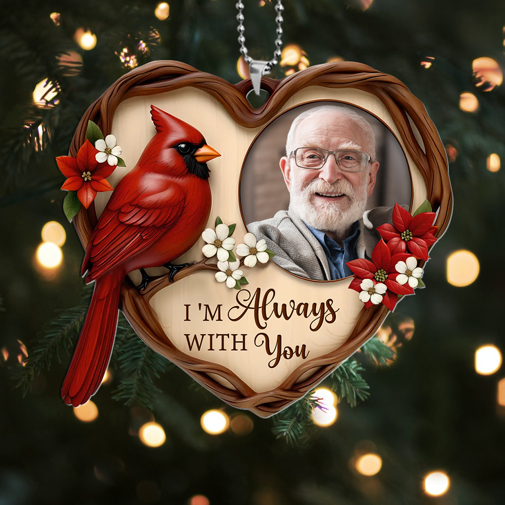 Adorno de Navidad personalizado con cardenal en forma de corazón, recuerdo con 1 foto para papá, abuelo, marido o amigo | Jessemade