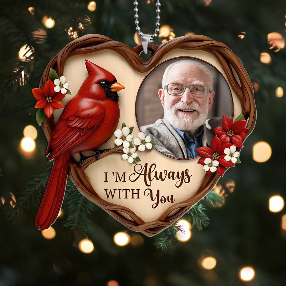 Adorno de Navidad personalizado con cardenal en forma de corazón, recuerdo con 1 foto para papá, abuelo, marido o amigo | Jessemade
