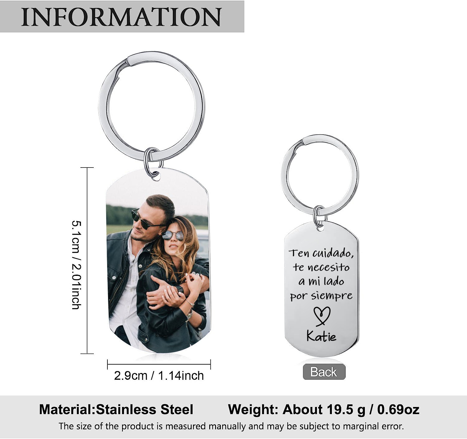 Pareja-Kit de regalo cartera, llavero, tarjeta y bolígrafo con caja foto, nombre, letra y texto personalizados | Jessemade