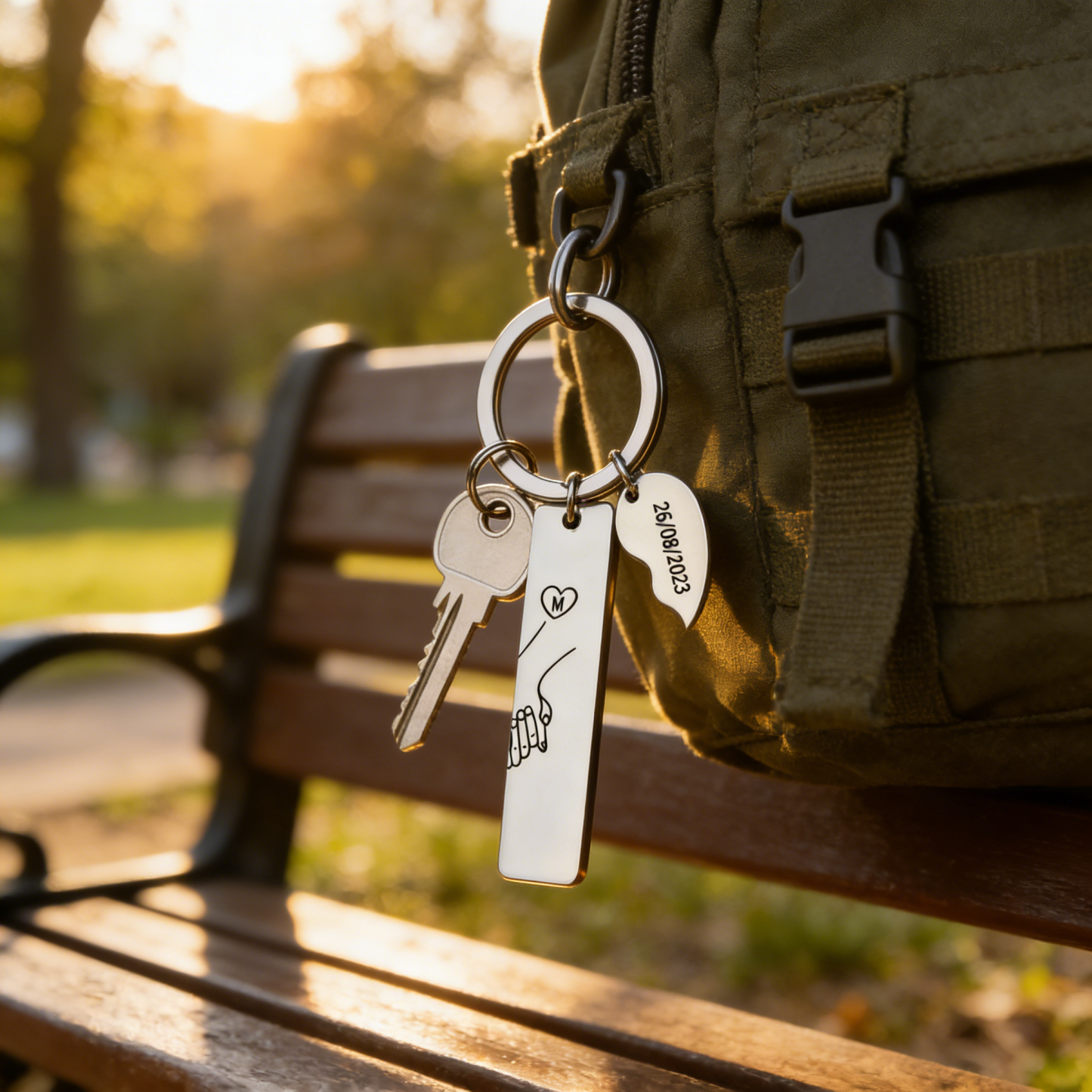 Llavero para pareja mano con mano 2 letras personalizadas con fecha | Jessemade