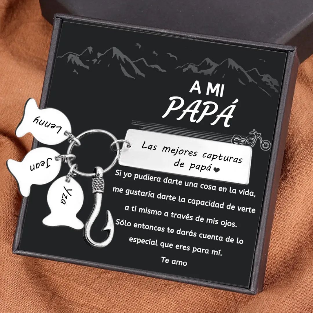 A mi papá - Llavero anzuelo y pez personalizado con 3 nombres