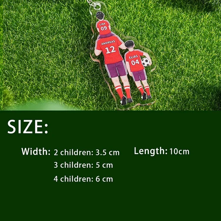 Llavero de acrílico fútbol papá y niños 1-8 nombres y ropas personalizados | Jessemade