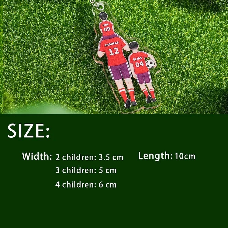 Llavero de acrílico fútbol papá y niños 1-8 nombres y ropas personalizados | Jessemade