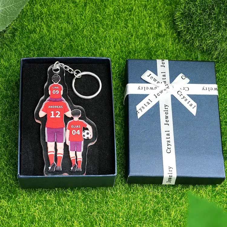Llavero de acrílico fútbol papá y niños 1-8 nombres y ropas personalizados | Jessemade