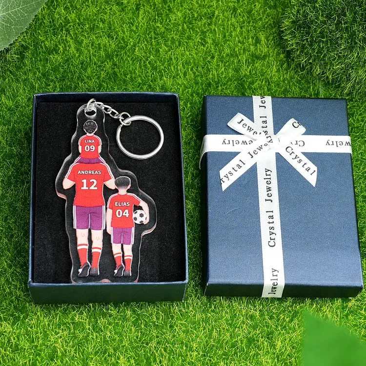 Llavero de acrílico fútbol papá y niños 1-8 nombres y ropas personalizados | Jessemade