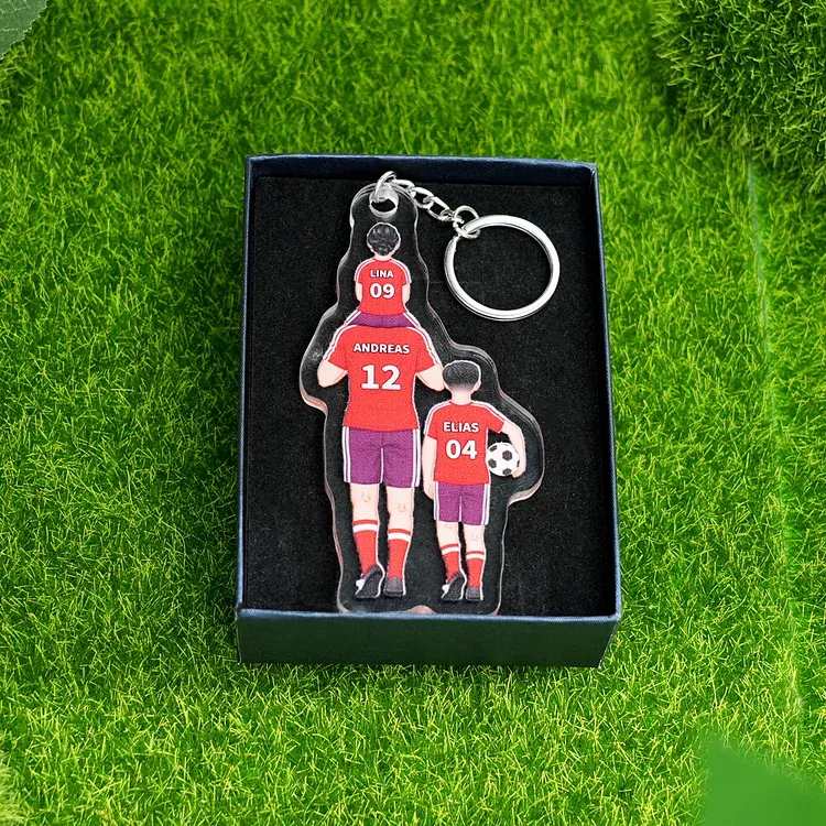 Llavero de acrílico fútbol papá y niños 1-8 nombres y ropas personalizados | Jessemade