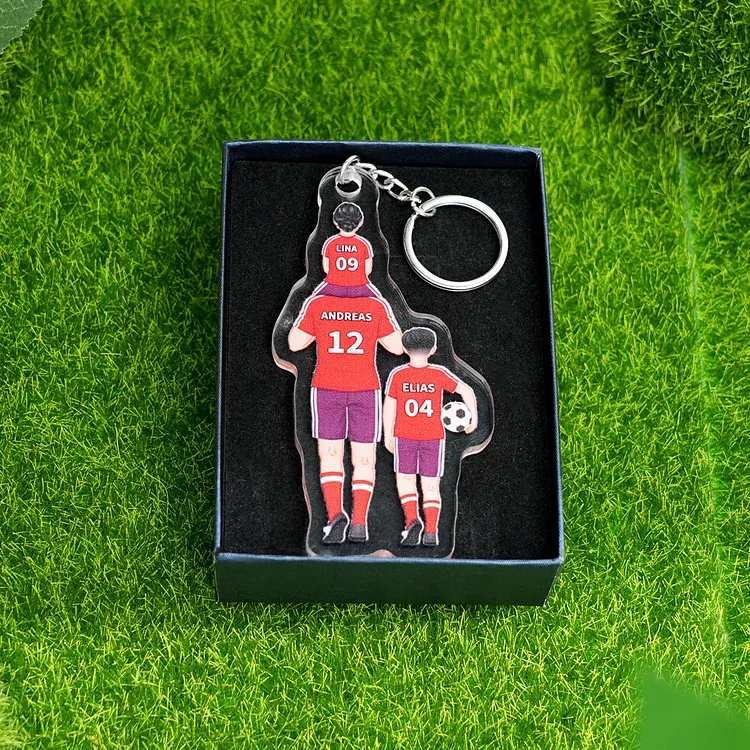 Llavero de acrílico fútbol papá y niños 1-8 nombres y ropas personalizados | Jessemade
