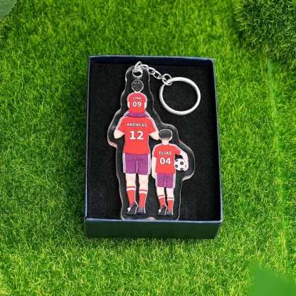 Llavero de acrílico fútbol papá y niños 1-8 nombres y ropas personalizados | Jessemade