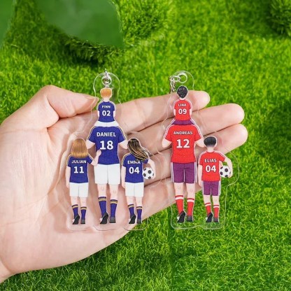 Llavero de acrílico fútbol papá y niños 1-8 nombres y ropas personalizados | Jessemade