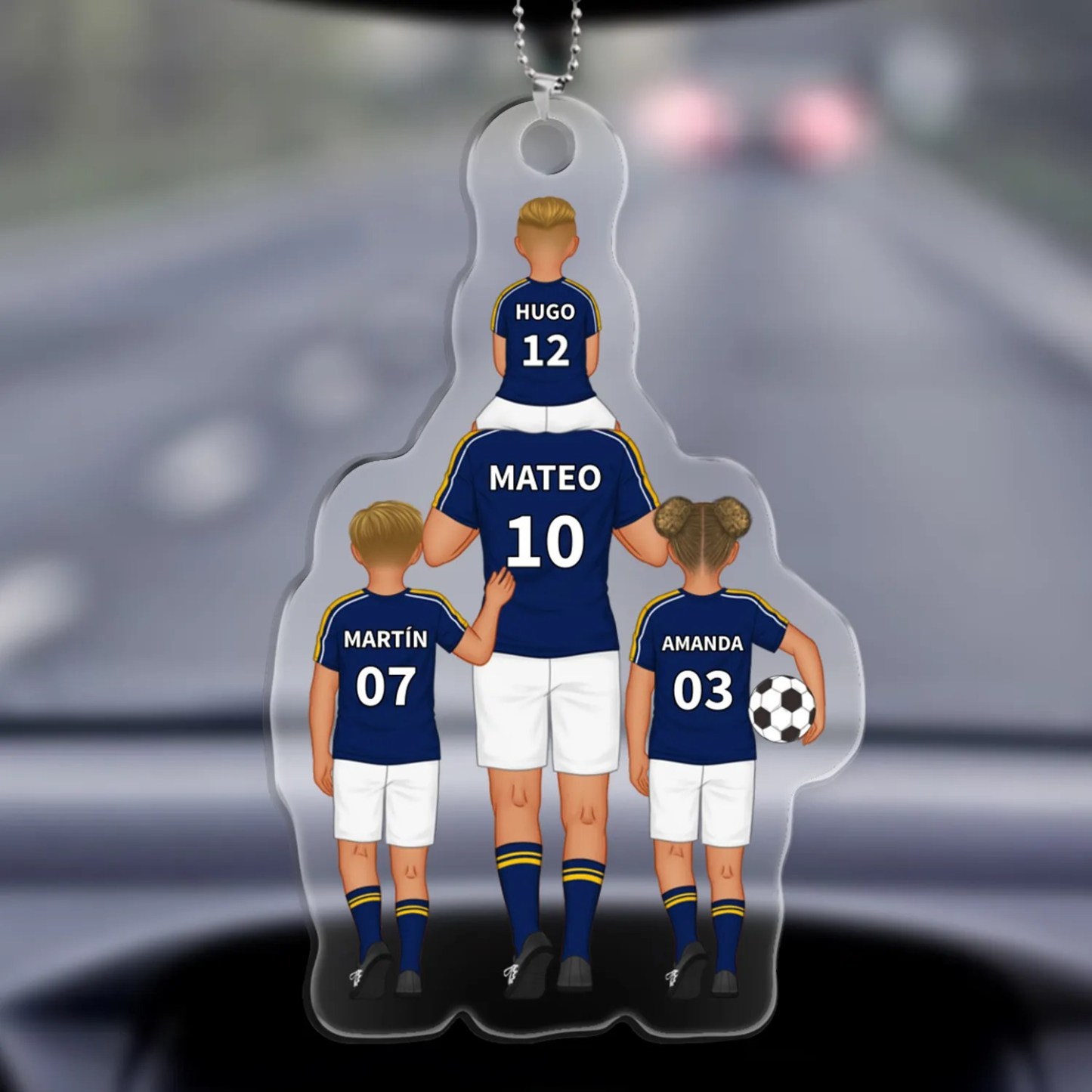 Llavero de acrílico fútbol papá y niños 1-8 nombres y ropas personalizados | Jessemade