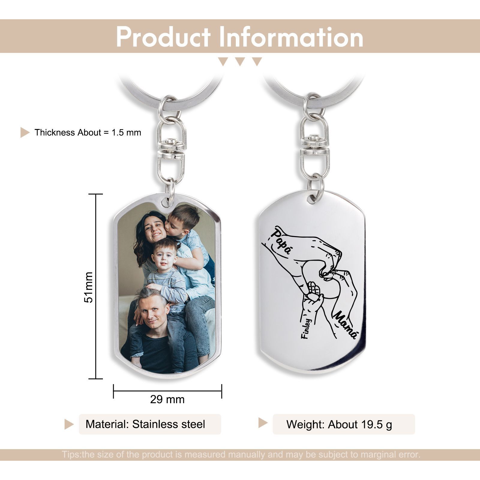 A mi papá/mamá-Llavero 3-7 Nombres Personalizados Manos Cogidas