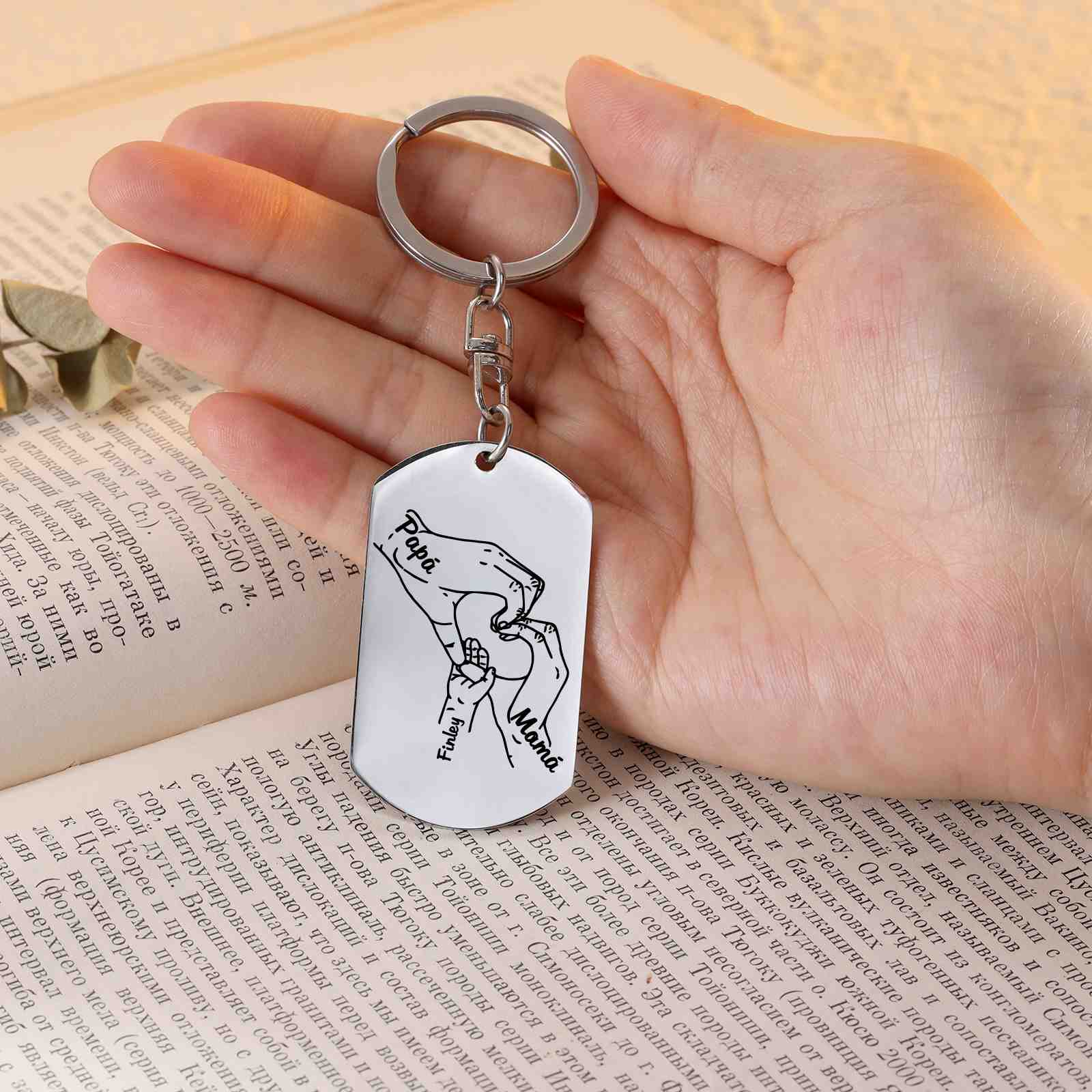 A mi papá/mamá-Llavero 3-7 Nombres Personalizados Manos Cogidas