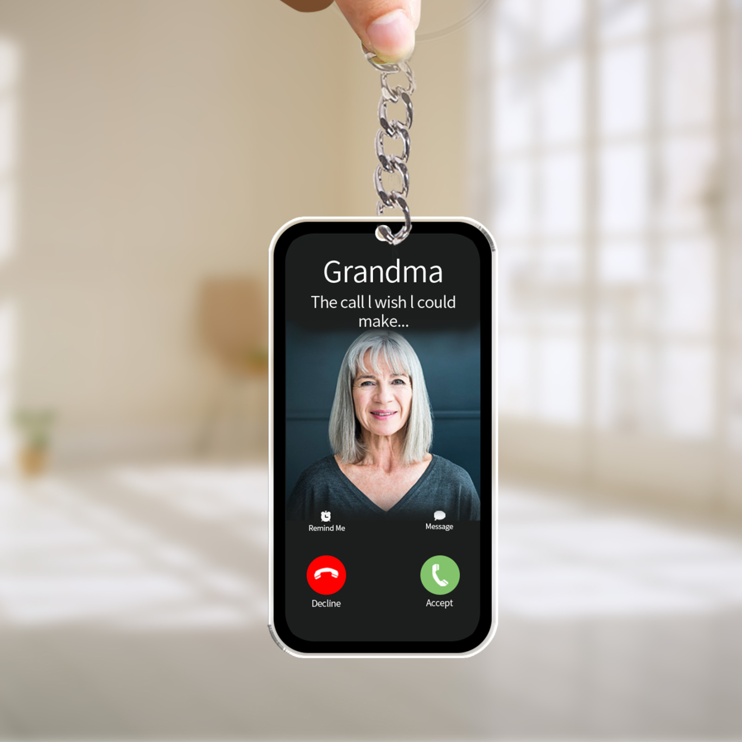 Llavero conmemorativo de llamada a un ser querido con texto, foto y nombre personalizados | Jessemade