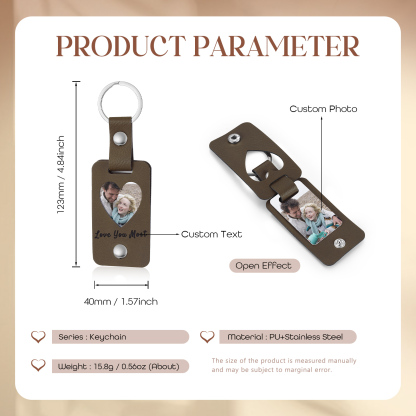 Llavero para pareja de cuero personalizado con texto y foto