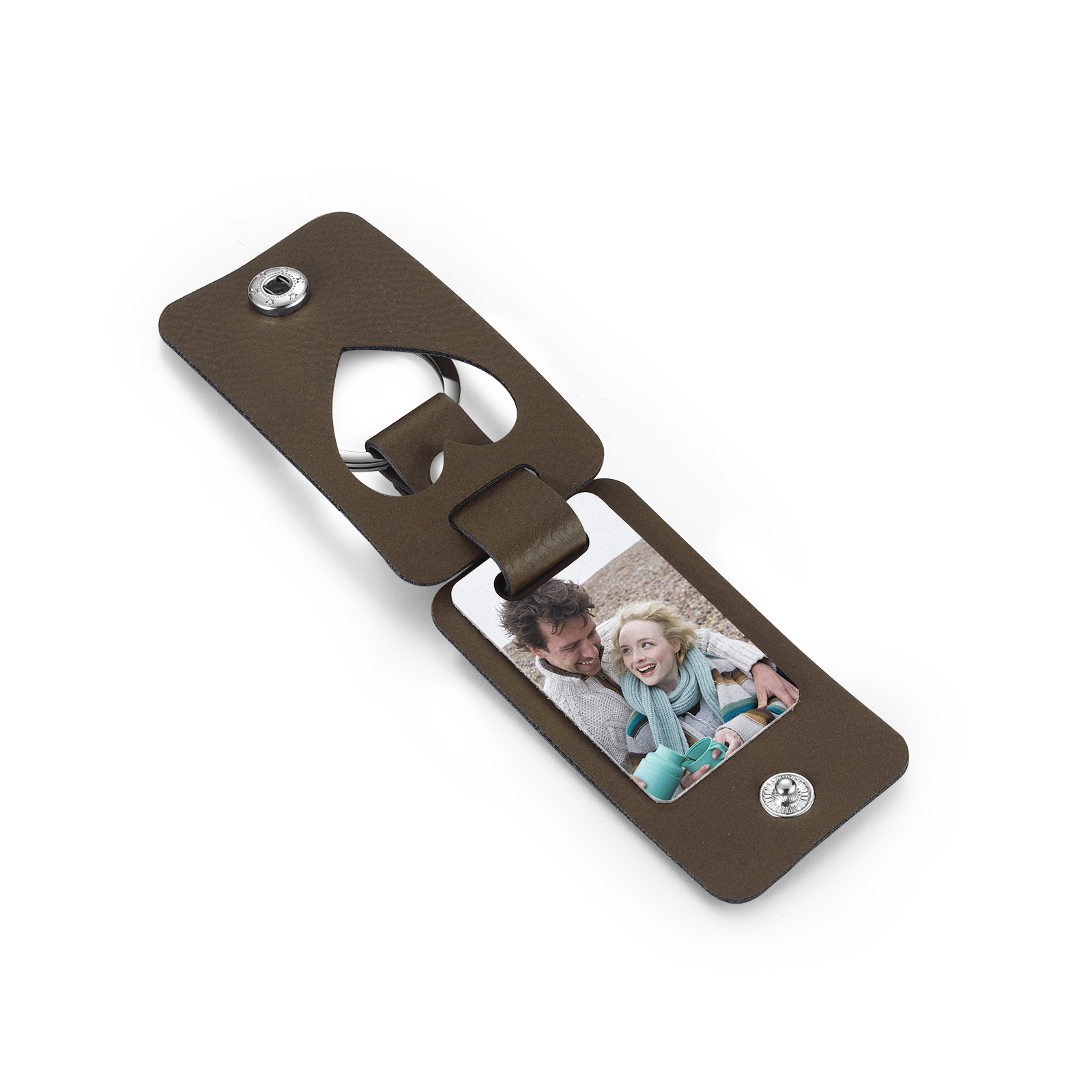 Llavero para pareja de cuero personalizado con texto y foto