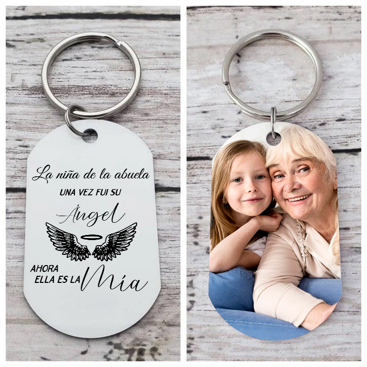 Llavero conmemorativo con alas de ángel a abuela foto y texto personalizados | Jessemade