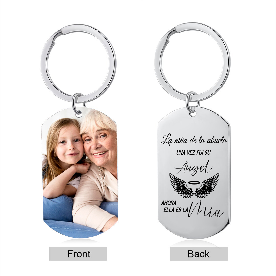 Llavero conmemorativo con alas de ángel a abuela foto y texto personalizados | Jessemade