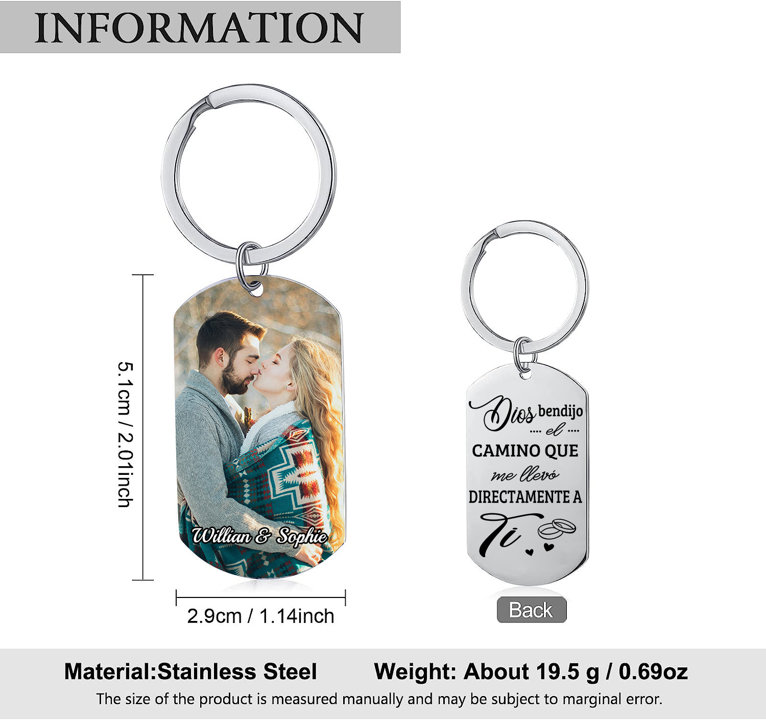 Llavero para pareja con frases amorosos personalizado con foto y 2 nombres | Jessemade