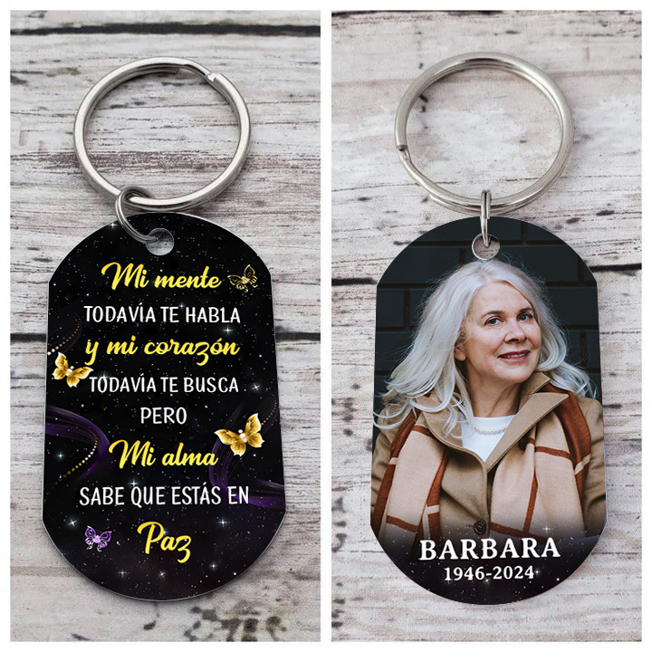 Llavero conmemorativo con mariposas nombre, años y foto personalizados | Jessemade