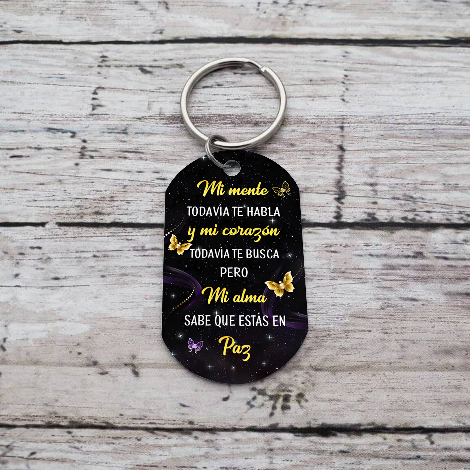 Llavero conmemorativo con mariposas nombre, años y foto personalizados | Jessemade