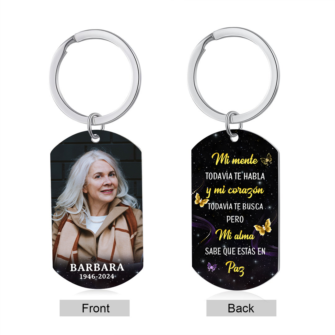 Llavero conmemorativo con mariposas nombre, años y foto personalizados | Jessemade