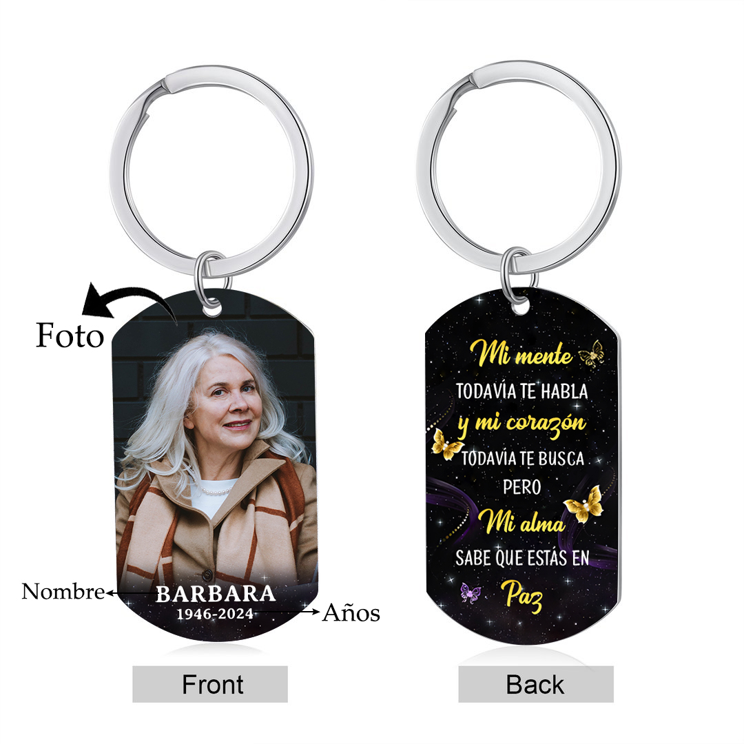 Llavero conmemorativo con mariposas nombre, años y foto personalizados | Jessemade