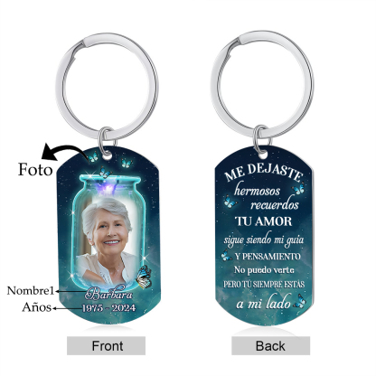Llavero conmemorativo con mariposas nombre, años y foto personalizados | Jessemade