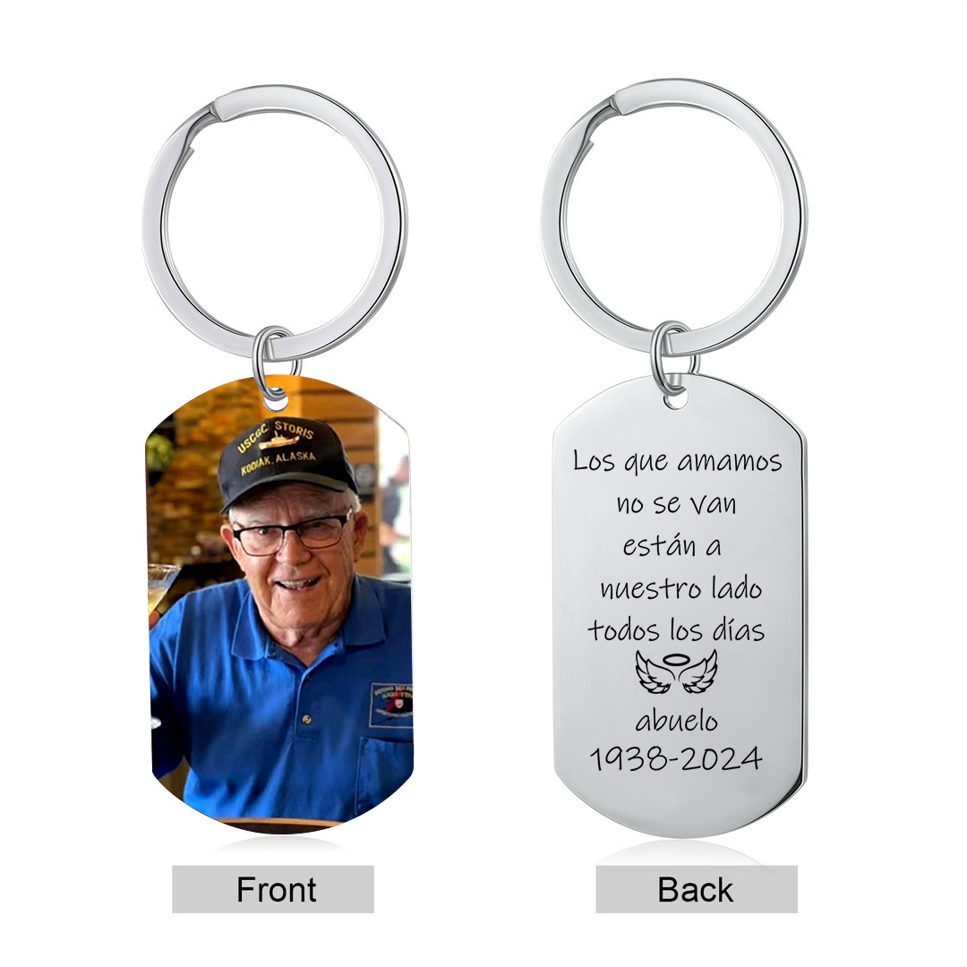 Llavero conmemorativo con alas y halo nombre, años y foto personalizados | Jessemade