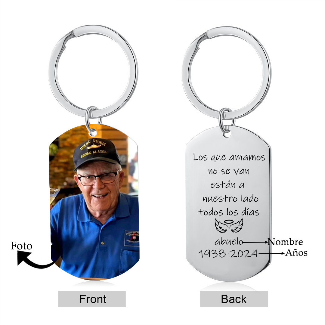 Llavero conmemorativo con alas y halo nombre, años y foto personalizados | Jessemade