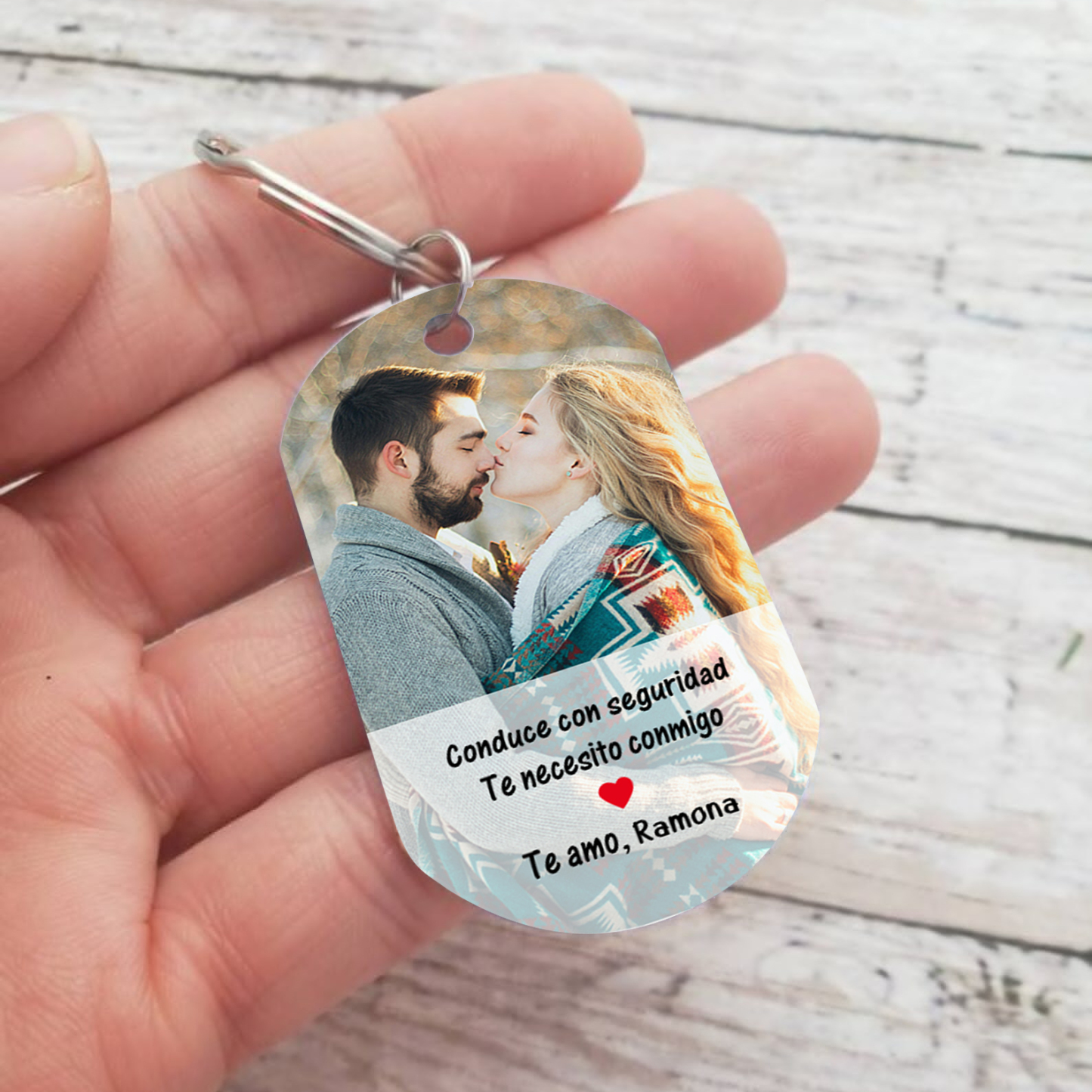 Llavero para pareja "Conduce con seguridad" personalizado con foto y nombre | Jessemade