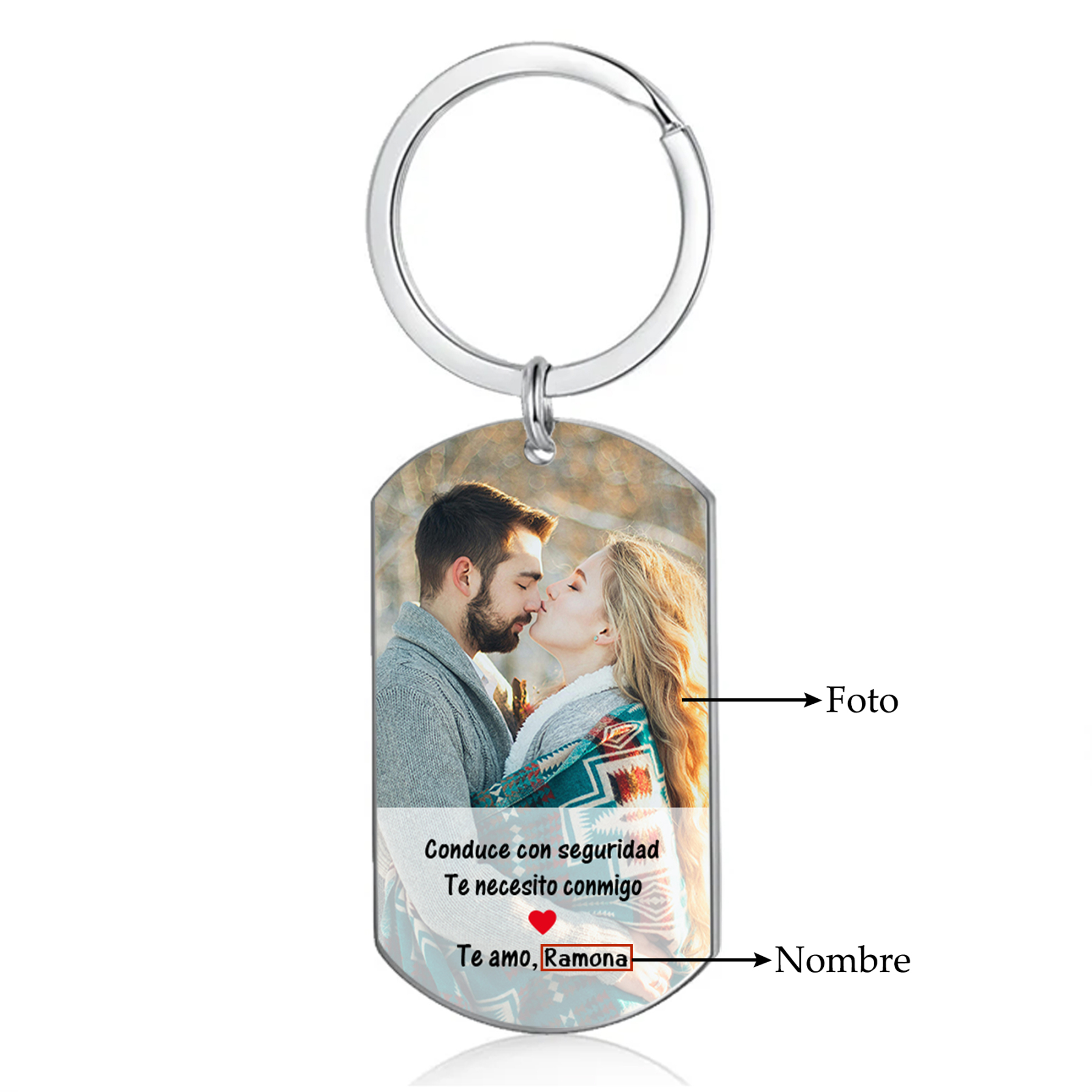 Llavero para pareja "Conduce con seguridad" personalizado con foto y nombre | Jessemade