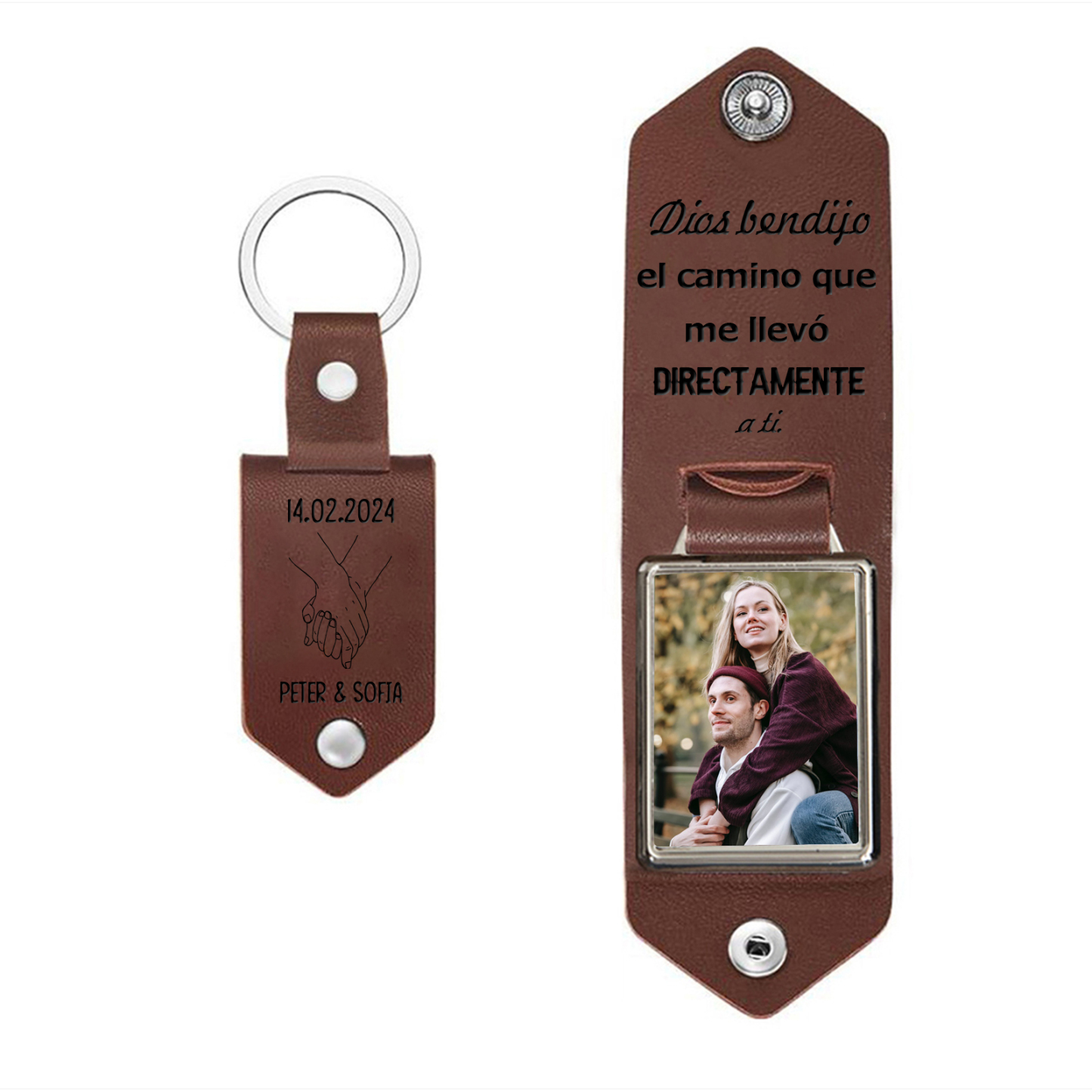 Pareja-Kit de regalo cartera, llavero de cuero, tarjeta para cartera con fotos, nombres, letra y fecha personalizados | Jessemade