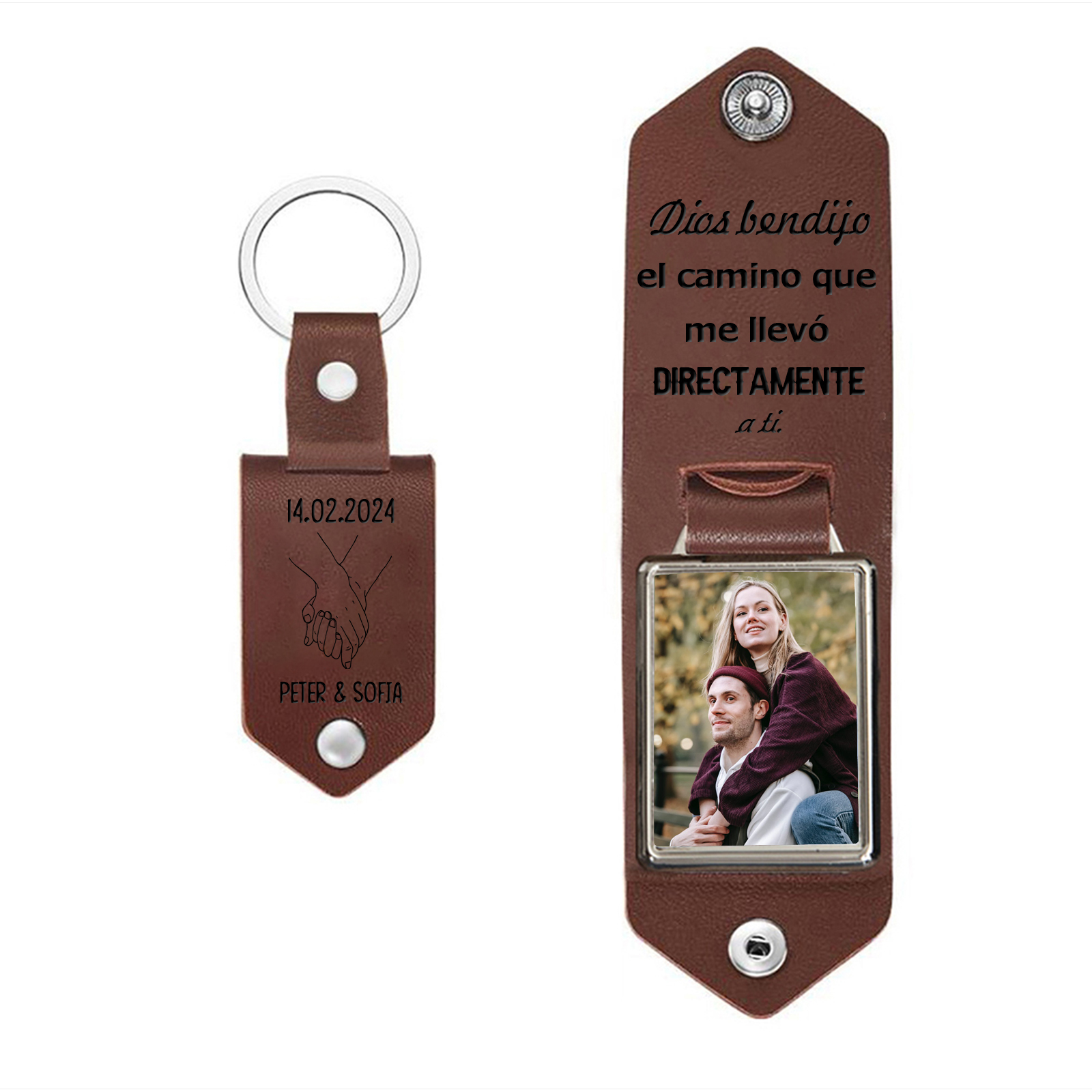 Pareja-Kit de regalo cartera, llavero de cuero, tarjeta para cartera con fotos, nombres, letra y fecha personalizados | Jessemade