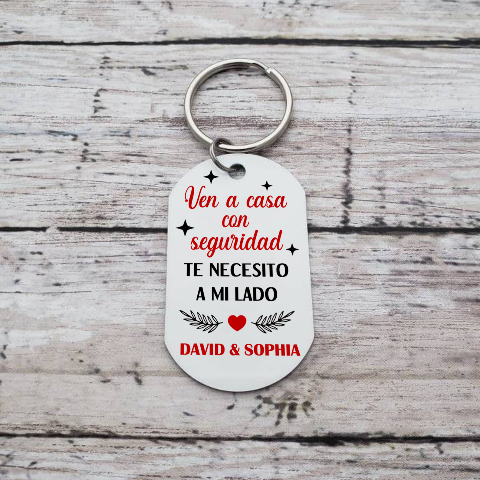 Llavero para pareja "Ven a casa con seguridad" personalizado con foto y 2 nombres | Jessemade