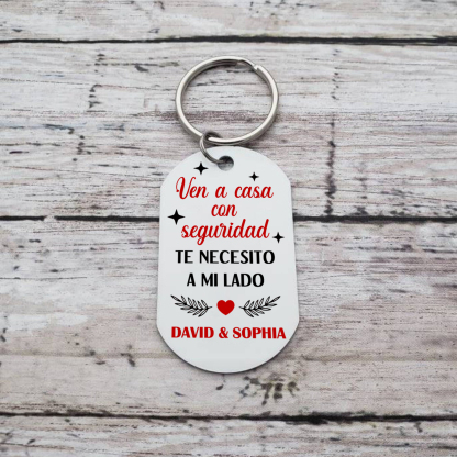 Llavero para pareja "Ven a casa con seguridad" personalizado con foto y 2 nombres | Jessemade