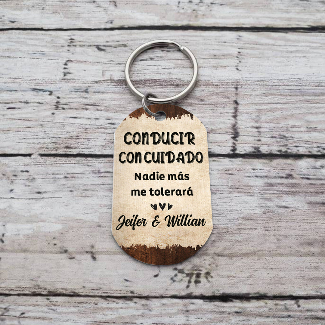 Llavero para pareja "Conducir con cuidado" personalizado con foto y 2 nombres | Jessemade